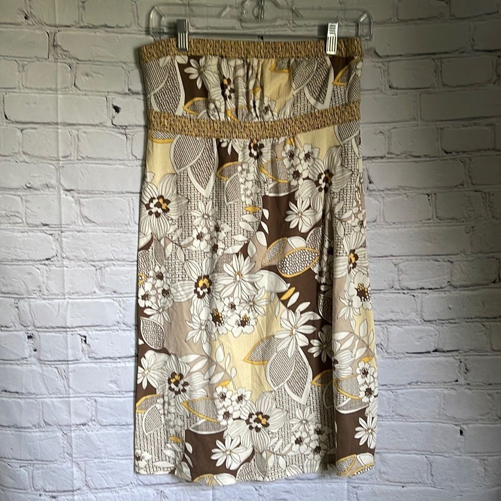 LOFT Brown Tan Yellow Strapless Floral Mini Dress Size XS